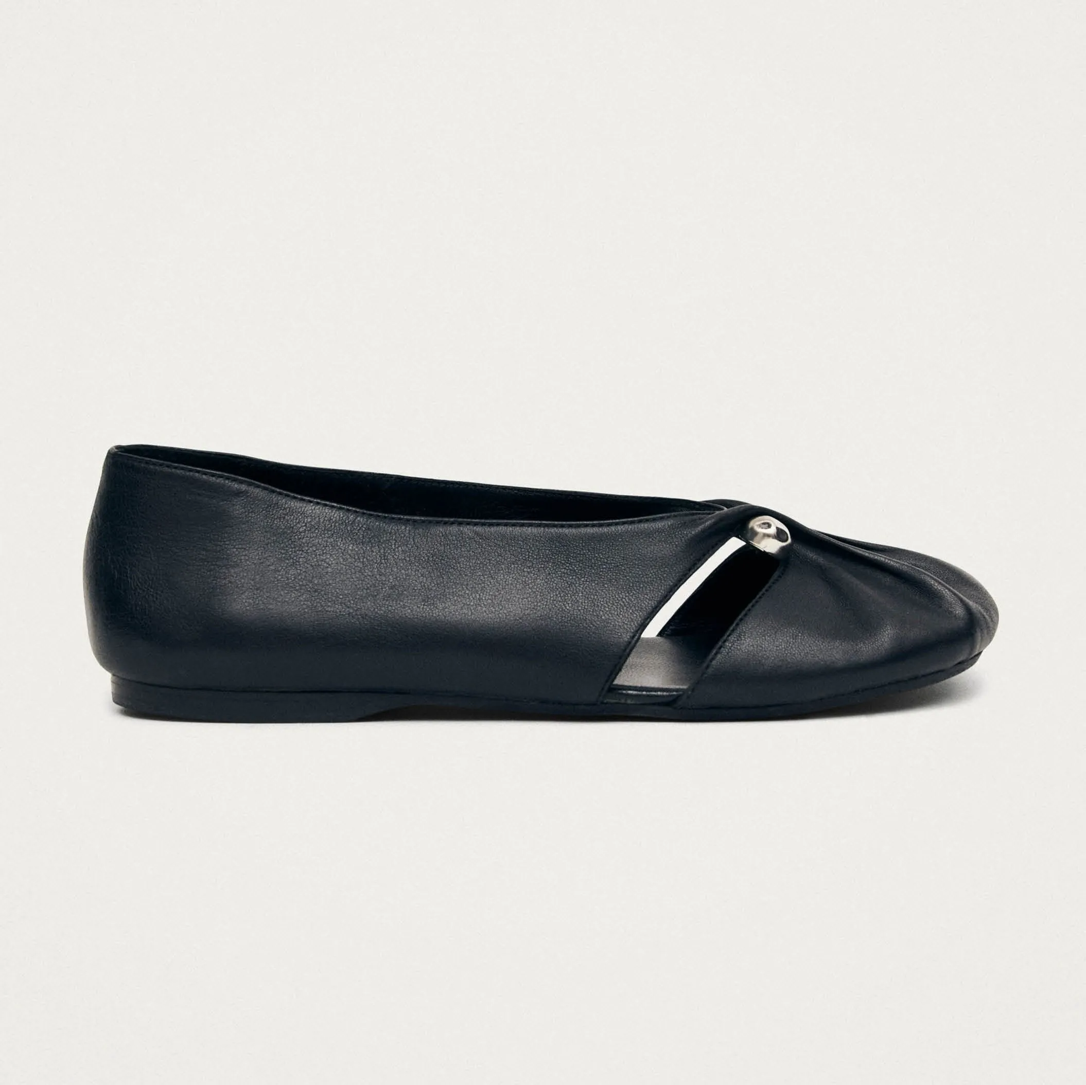 Ravena Black Leather Ballet Flats