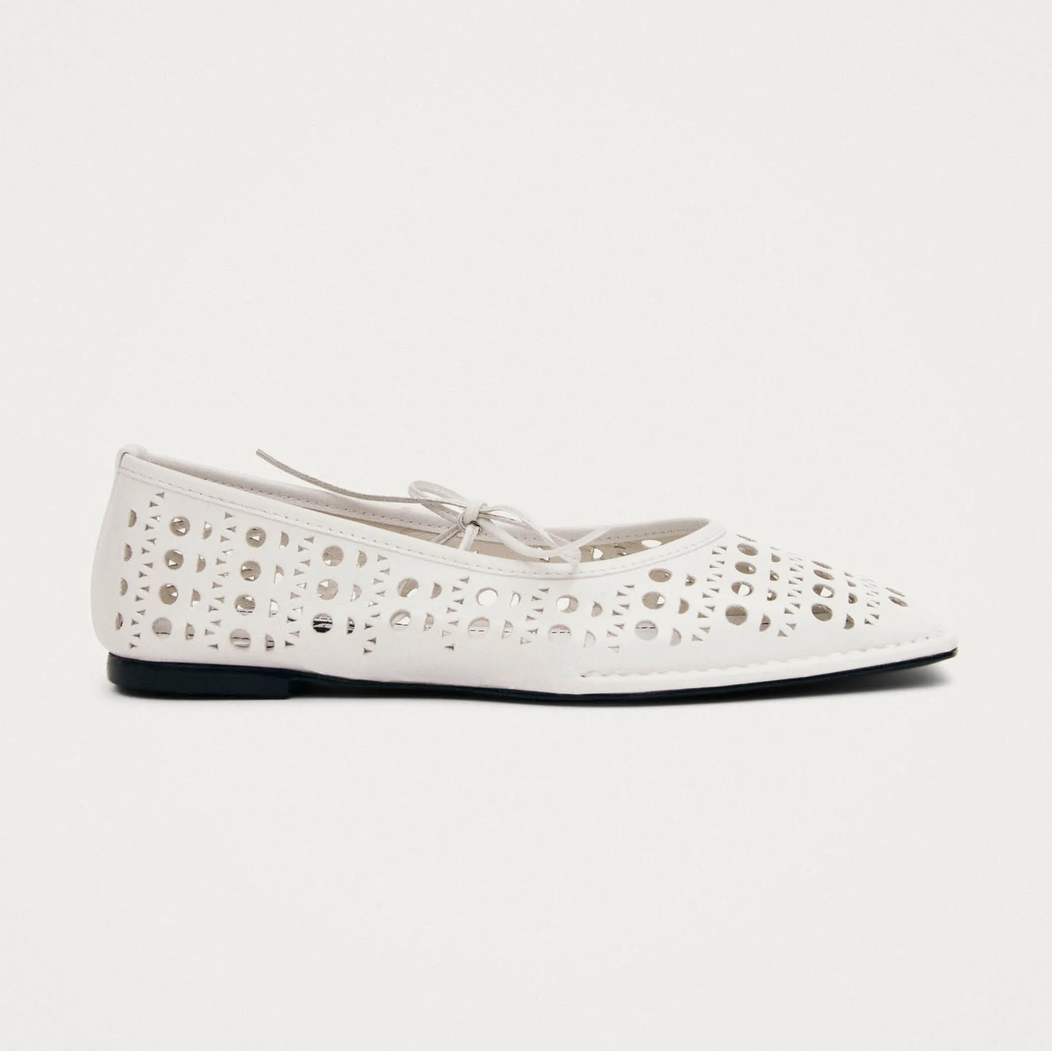 Sway Slit White Leather Ballet Flats