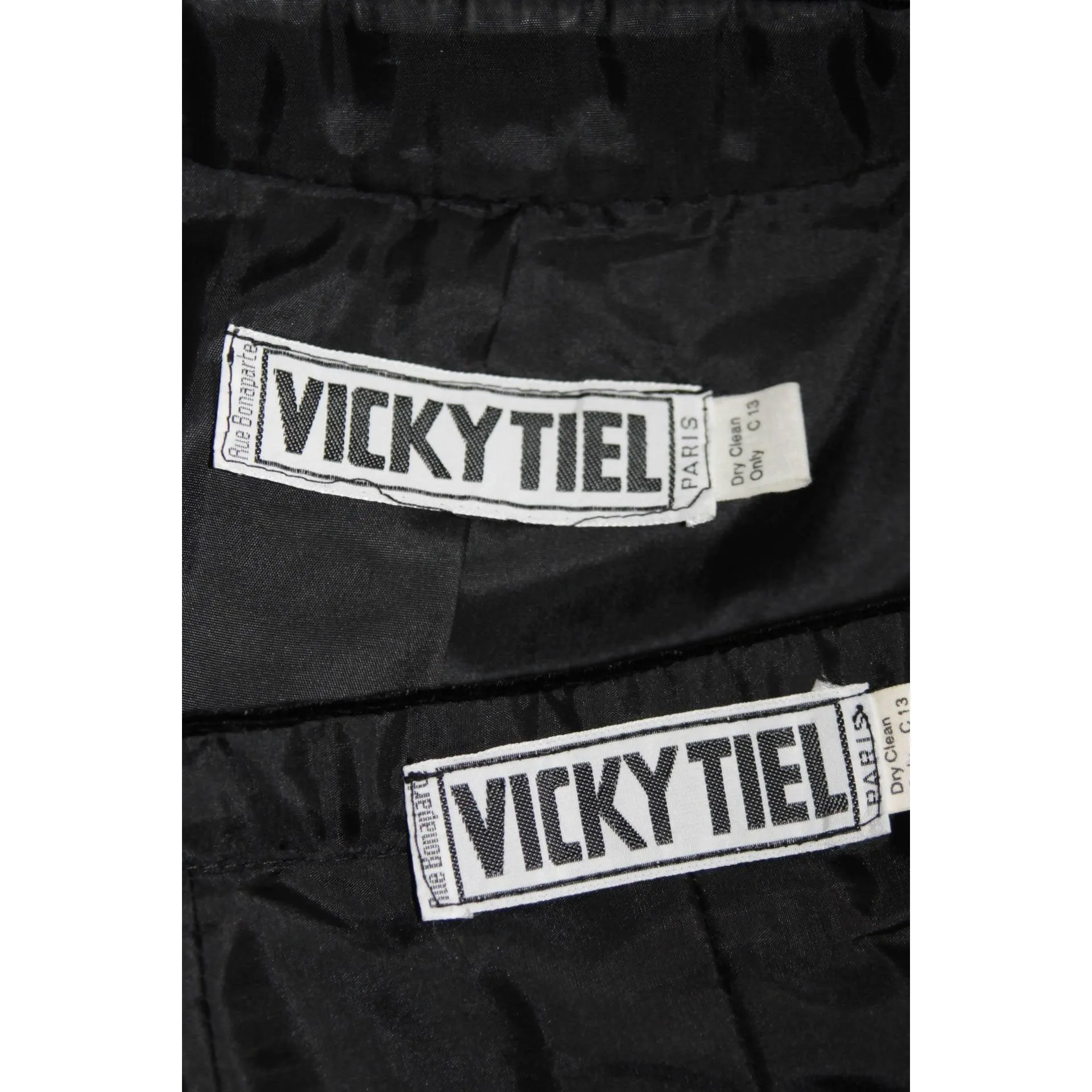 VICKY TIEL Velvet Black Skirt Suit with Rhinestone Buttons | Size S