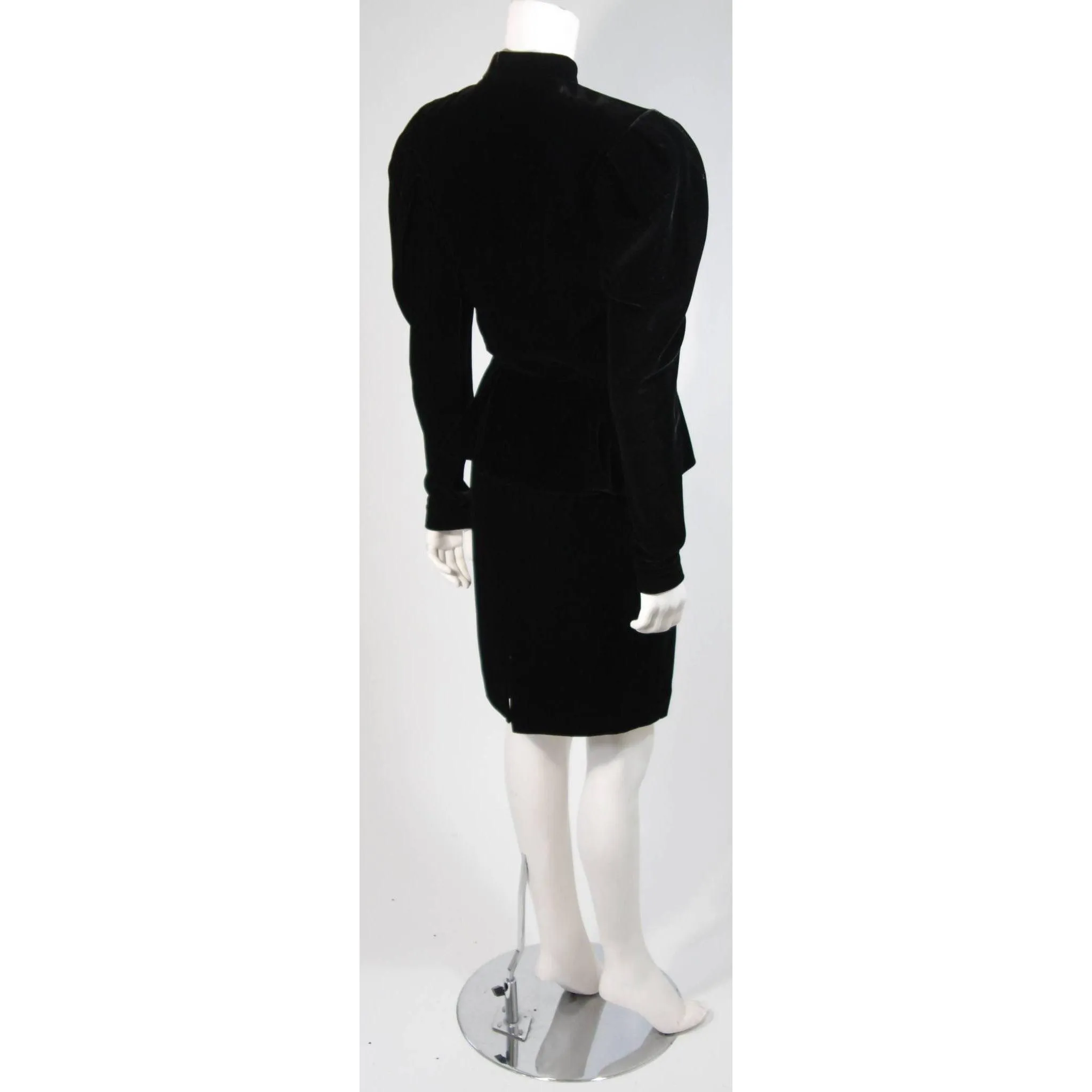 VICKY TIEL Velvet Black Skirt Suit with Rhinestone Buttons | Size S