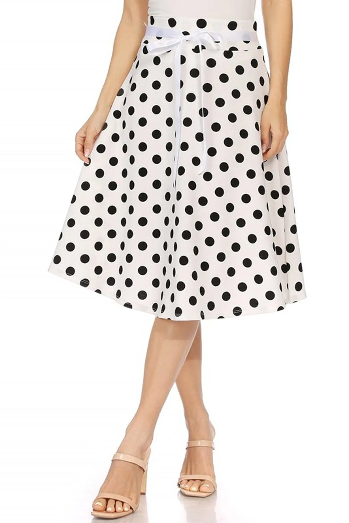 Women's Casual Floral A-line Printed High Waist Bow Tie Belted Knee Length Midi Skirt