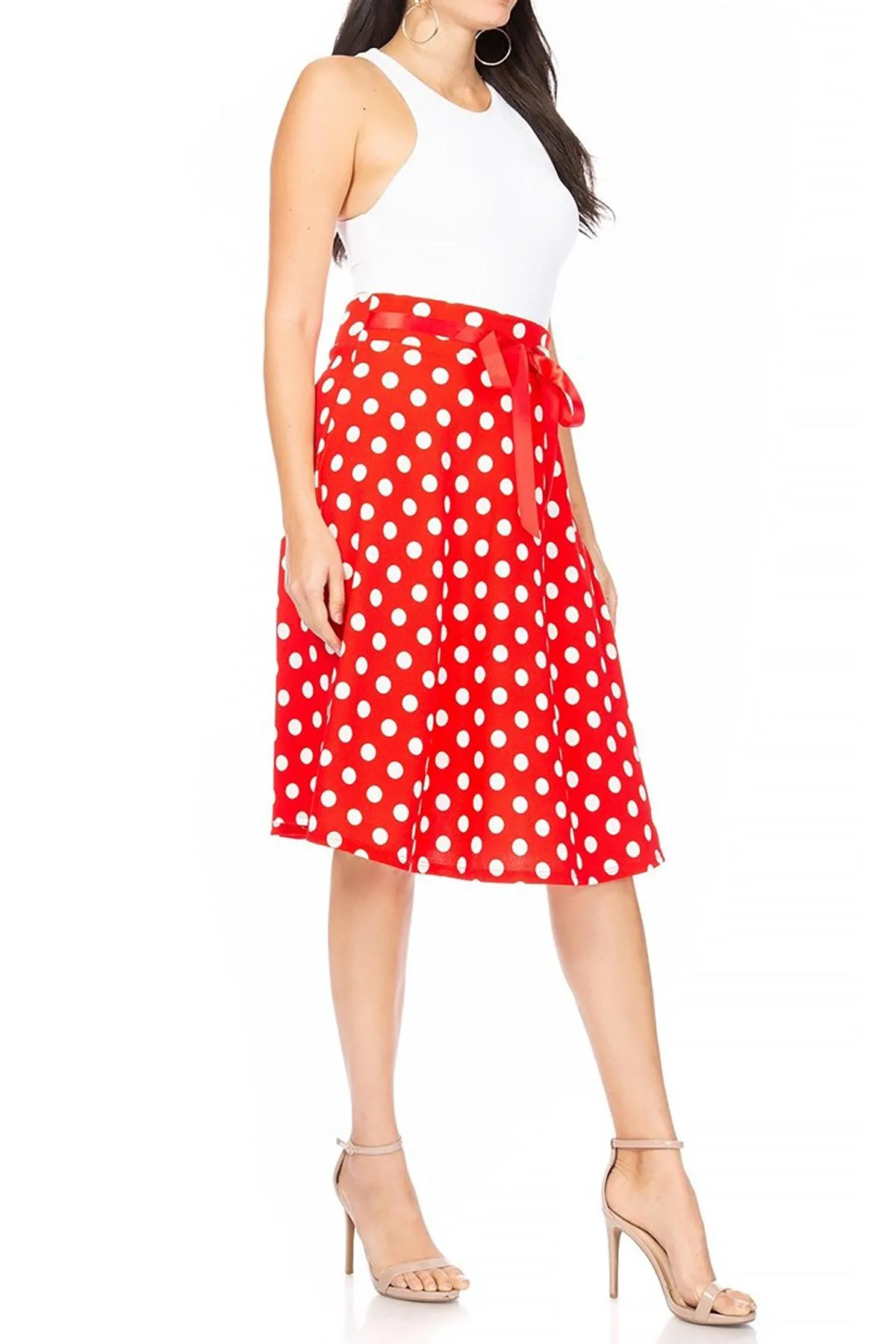 Women's Casual Floral A-line Printed High Waist Bow Tie Belted Knee Length Midi Skirt