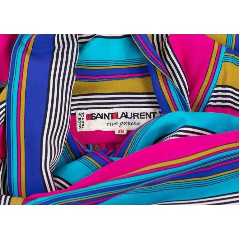 YVES SAINT LAURENT 1982 Multicolored Striped Silk Dress Documented YSL | Size L