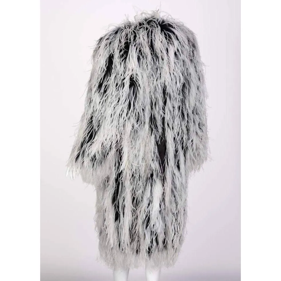 YVES SAINT LAURENT White & Black Ostrich Feather Coat | Size M/L