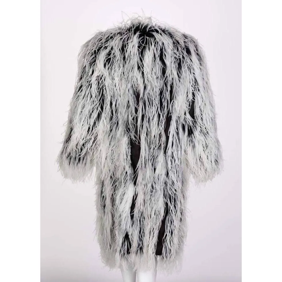 YVES SAINT LAURENT White & Black Ostrich Feather Coat | Size M/L