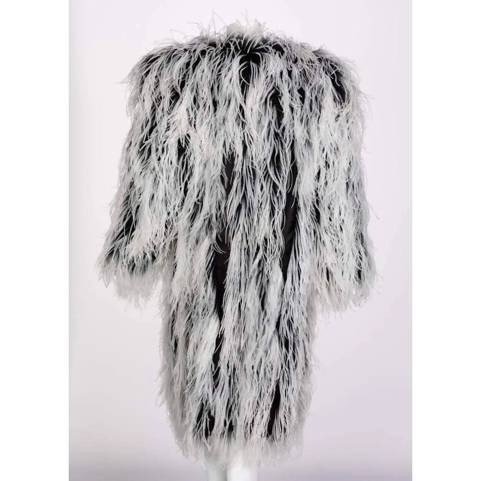 YVES SAINT LAURENT White & Black Ostrich Feather Coat | Size M/L