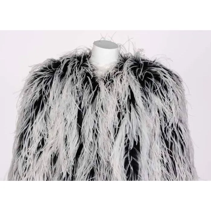 YVES SAINT LAURENT White & Black Ostrich Feather Coat | Size M/L