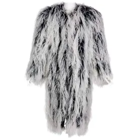 YVES SAINT LAURENT White & Black Ostrich Feather Coat | Size M/L